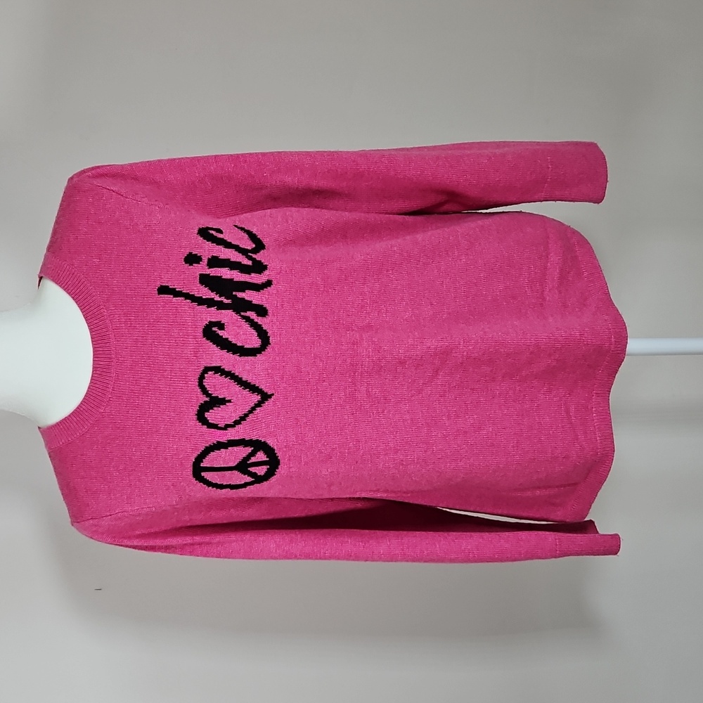 Chicos M Peace Love Chic Graphic Sweater Wool Cashmere Blend Pink